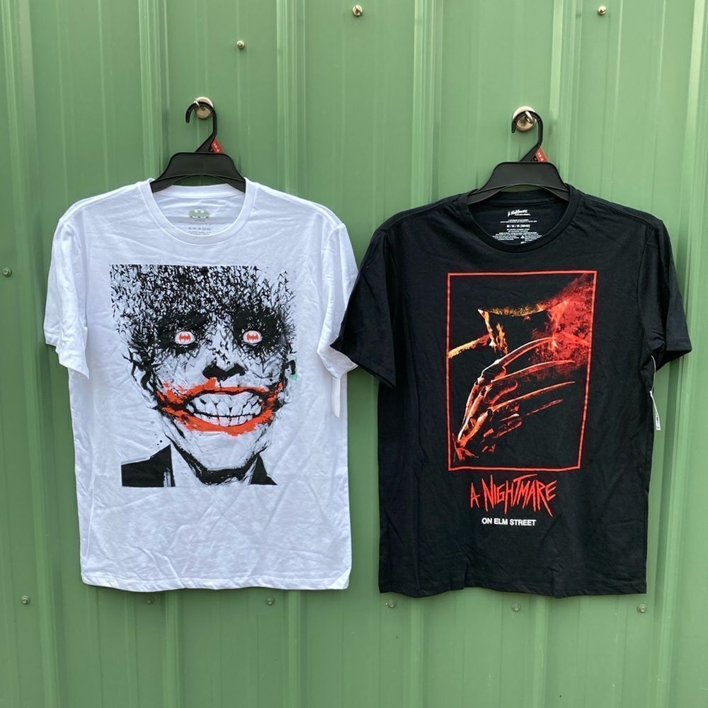 Halloween, Nightmare On Elm Street & The Joker Short Sleeve T-Shirts 2-Pc Size M